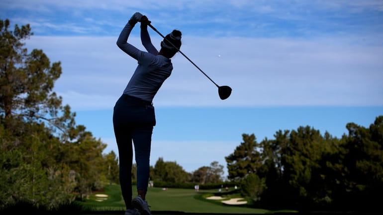 Nelly Korda drives from the 12th tee during the second...