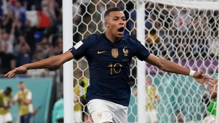 France's Kylian Mbappe celebrates after scoring his sides second goal...
