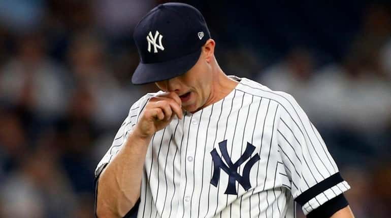 Sonny Gray of the Yankees is removed from a game...