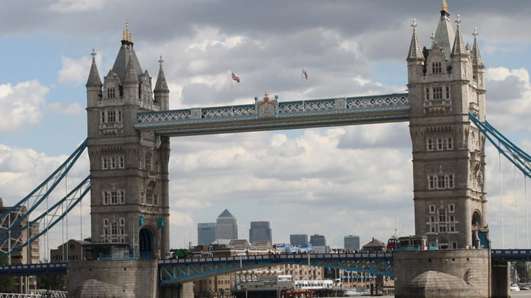 The Tower Bridge in London, England. Completed in 1894, Tower...