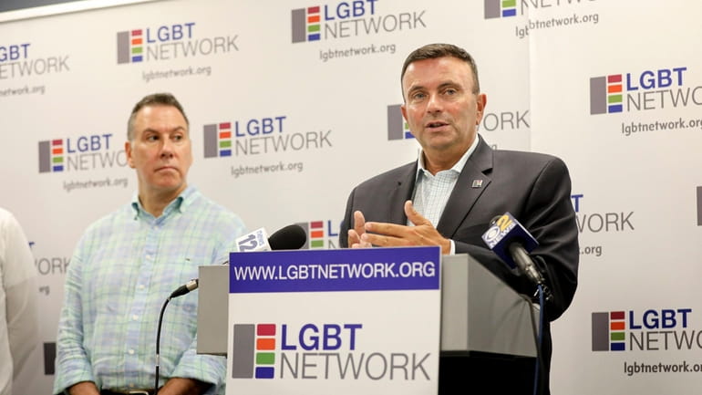 David Kilmnick, right, announces the launch of the LGBT Chamber...