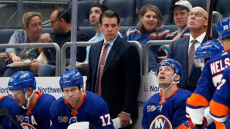 Head coach Lane Lambert of the New York Islanders looks...