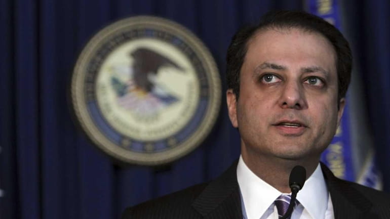 U.S. Attorney Preet Bharara speaks during a news conference in...