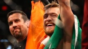 Conor McGregor celebrates his 13-second knockout of Jose Aldo to...