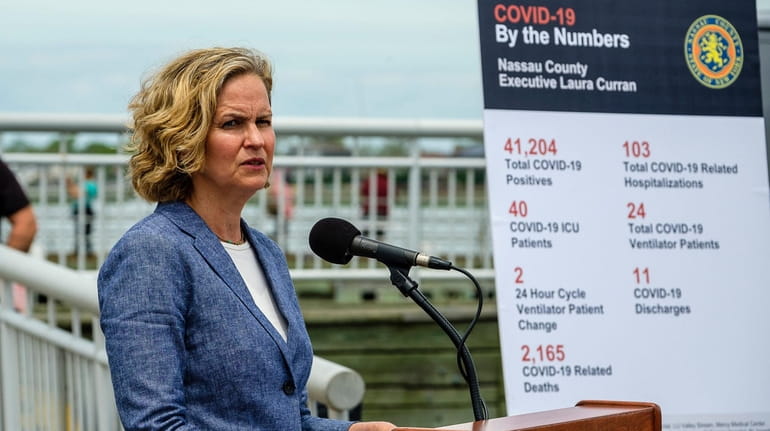 Nassau County Executive Laura Curran speaks during a briefing on...