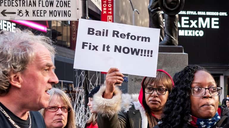A protest over state bail reform laws in Times Square...