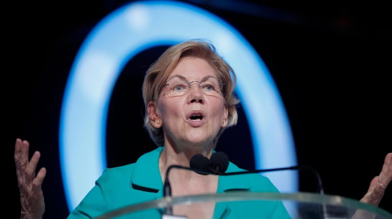 Democratic presidential candidate, Sen. Elizabeth Warren, D-Mass., speaks at the...