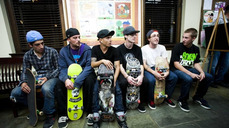Left to right, skateboarders Joseph Coppola, 21, of Farmingdale, Keith...