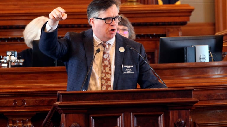 Kansas state Rep. Kirk Haskins, D-Topeka, speaks against a bill...
