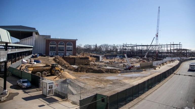 Construction at the Islanders' new Belmont arena on Feb. 14.