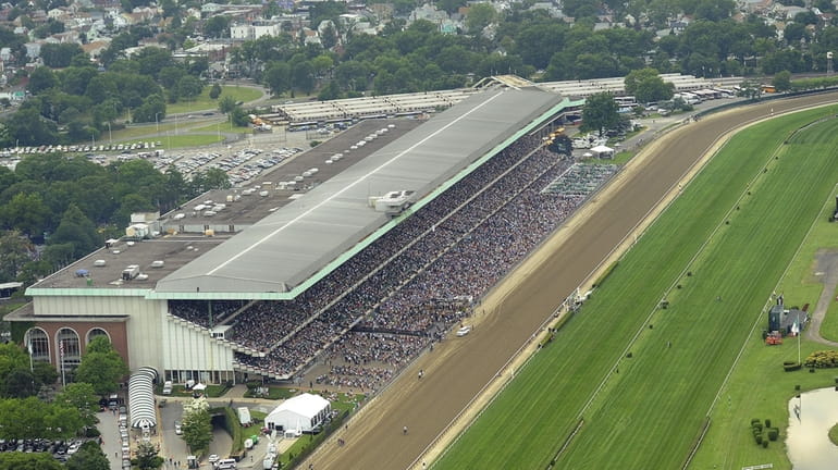 The grandstand at Belmont Park in Elmont.