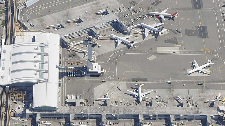 Aerial view of International Arrivals Terminal 4 at John F....