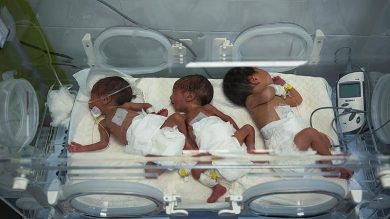 Babies are seen in an incubator at the preemie ward...