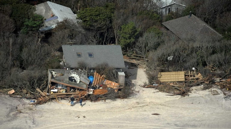 Oceanfront homes at Davis Park, Fire Island were devastated by...