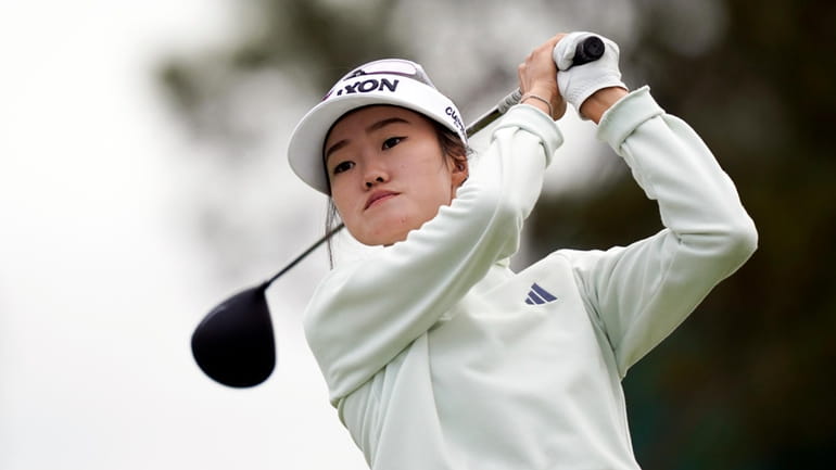 Grace Kim hits from the 16th tee during the first...
