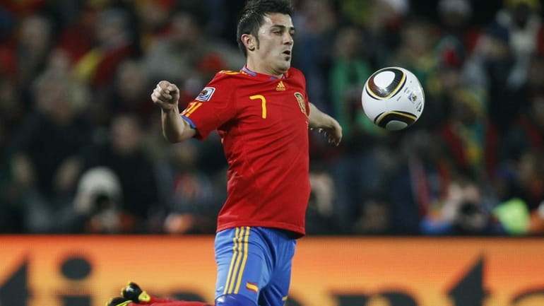 Spain's striker David Villa controls the ball during the 2010...