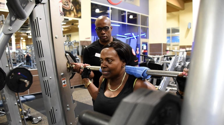 Claudia Lattibeaudiere, 54, of Amityville, trains at 24 Hour Fitness...
