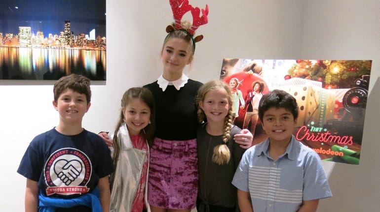 Actress Lizzy Greene with Kidsday reporters, from left, Caleb Lundberg,...