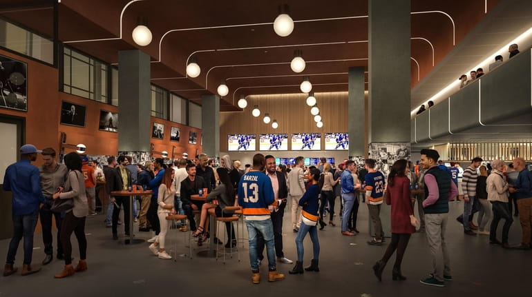 A rendering of the Loft area at UBS Arena, the...