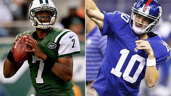 The Jets' Geno Smith and the Giants' Eli Manning are...