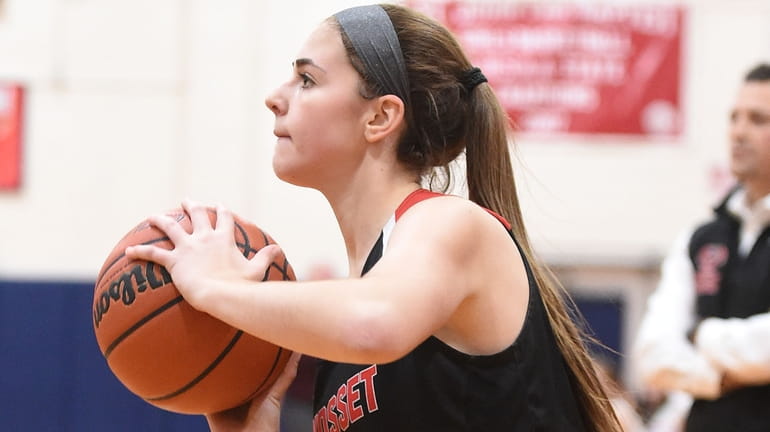Carly Greenbaum of Syosset drains a three-pointer during the third...
