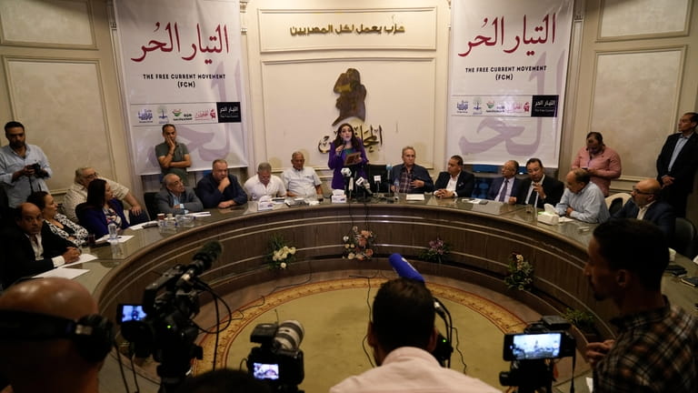 Gameela Ismail, rear center, the head of Egypt's al-Dostour Party,...