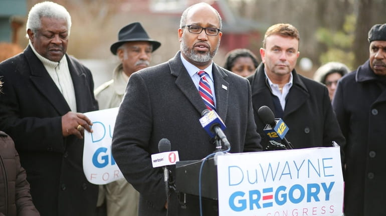 Democrat DuWayne Gregory, presiding officer of the Suffolk Legislature, announces...