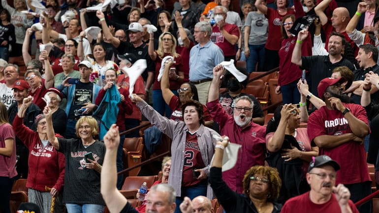South Carolina fans celebrate after defeating Maryland in an Elite...