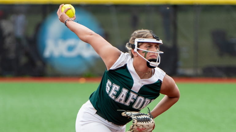 Seaford pitcher Skyler Secondino throws against Marlboro Central in the state Southeast...