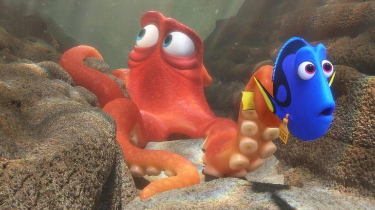 Hank, a cantankerous octopus, helps Dory on her mission in...
