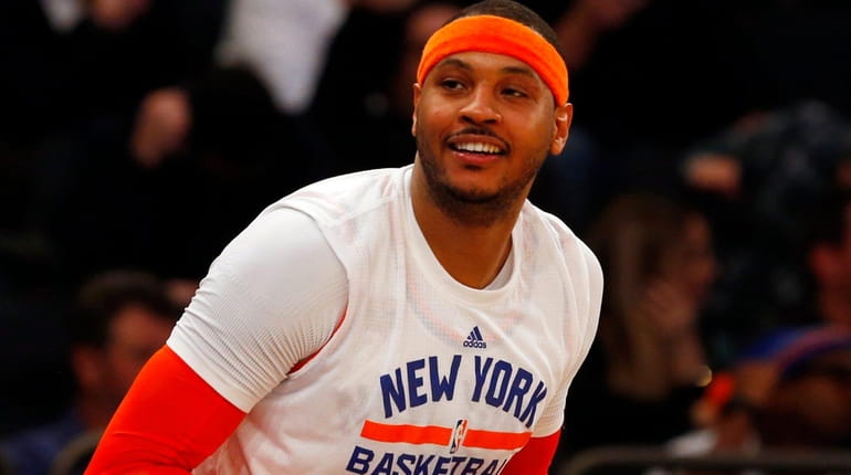 Carmelo Anthony of the New York Knicks reacts on the...