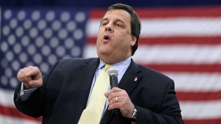 New Jersey Gov. Chris Christie addresses a crowd at a...