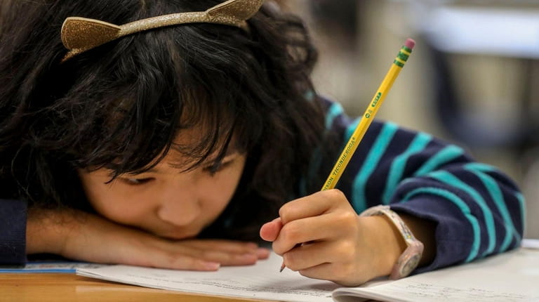A third-grader at Holbrook Road Elementary School in Centereach, in...
