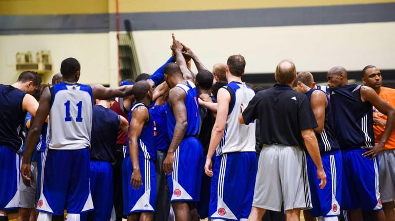 The Knicks practice during the first day of training camp...