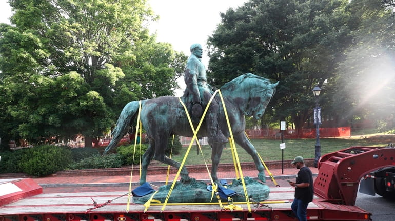 The monument of Robert E. Lee is removed July 10 in...