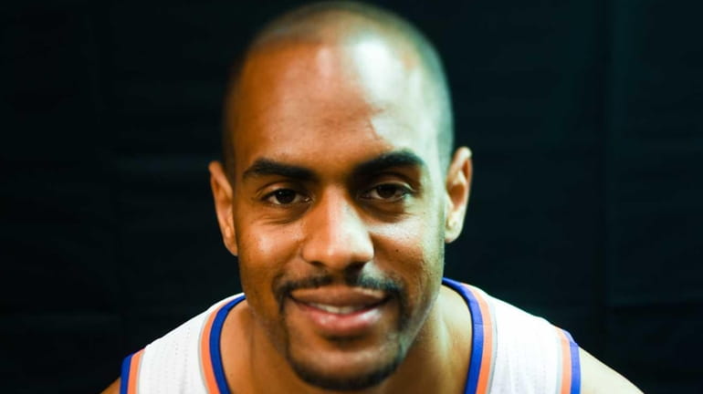New York Knicks guard Arron Afflalo (4) poses during media...