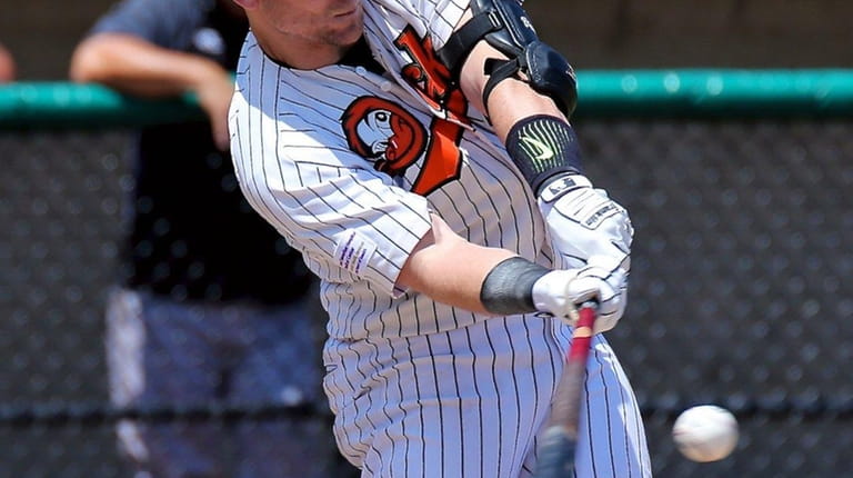 Cody Puckett bats for the Ducks against the New Britain...