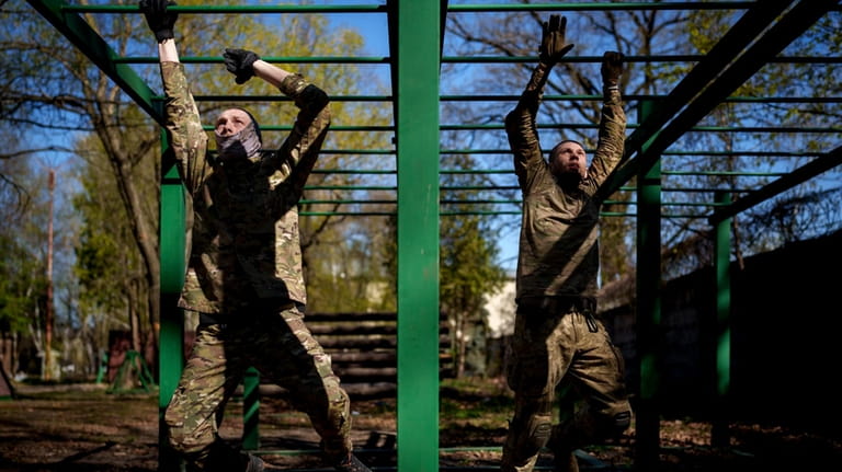 Recruits of the 3rd Assault Brigade train in the Kyiv...
