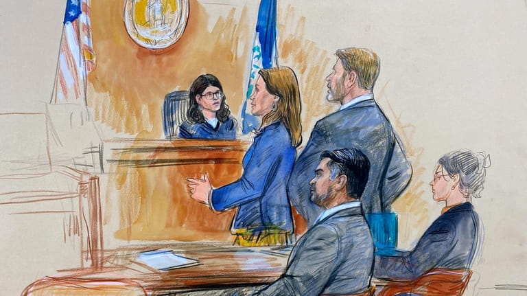 This courtroom sketch depicts Judge Dipti Pidikiti-Smith of the Fairfax...
