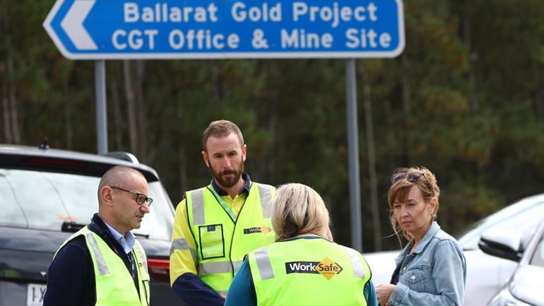 Worksafe Victoria representatives arrive for a press conference near Ballarat,...