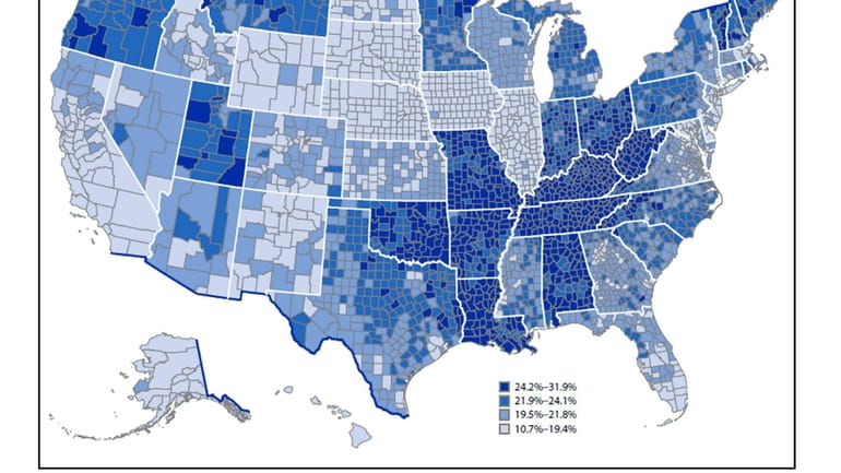 Rates of depression diagnosed among adults nationwide, according to a new...
