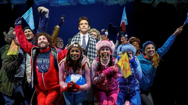 Andy Karl, center top, and the cast of "Groundhog Day"...