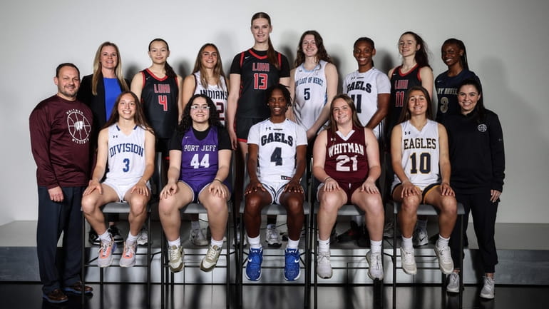 Newsday's All-Long Island girls basketball team 2023. Front row, from...
