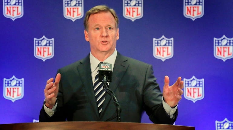 NFL commissioner Roger Goodell speaks during a news conference on...