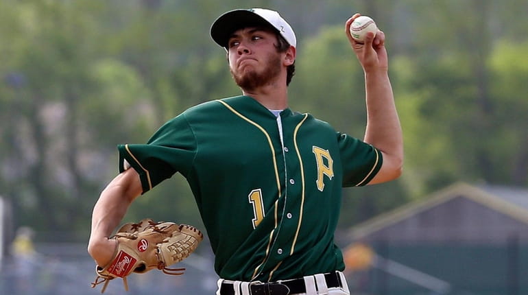 Anothony Kay pitching for Ward Melville High School in 2013.