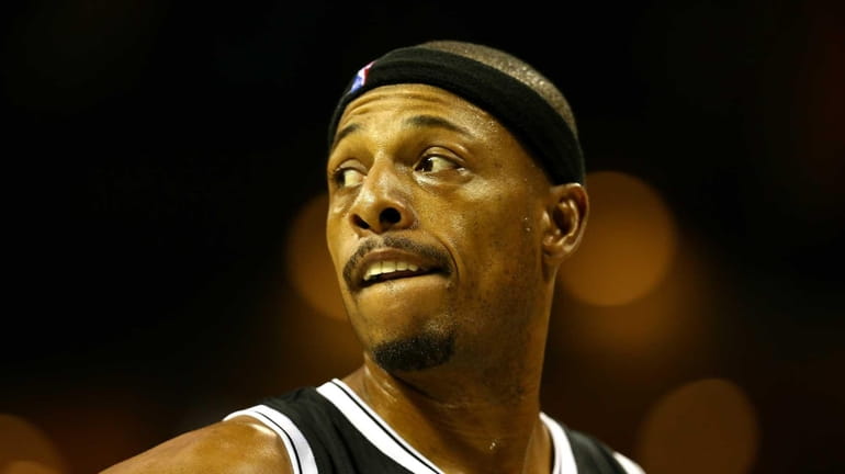 Paul Pierce of the Nets looks on during their game...