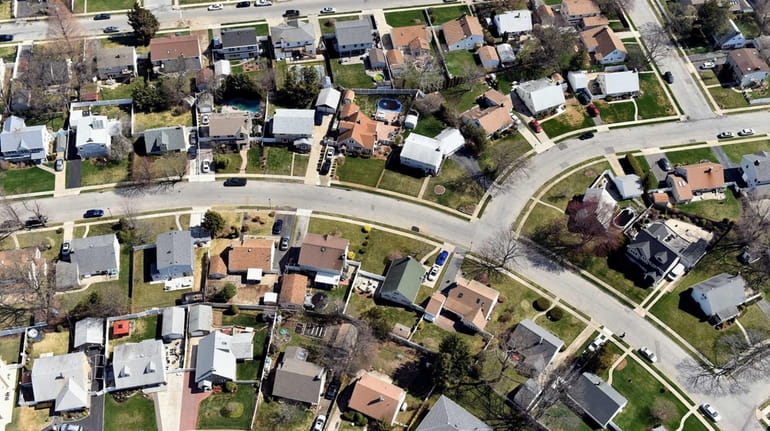 Aerial view of homes in Levittown on April 18, 2015.