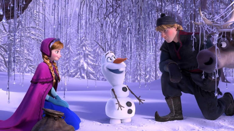 From left, Anna, voiced by Kristen Bell, Olaf, voiced by...