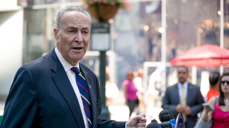 Sen. Chuck Schumer holds a news conference in Herald Square...