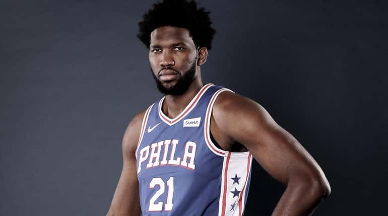 Joel Embiid of the Philadelphia 76ers poses for a portrait...